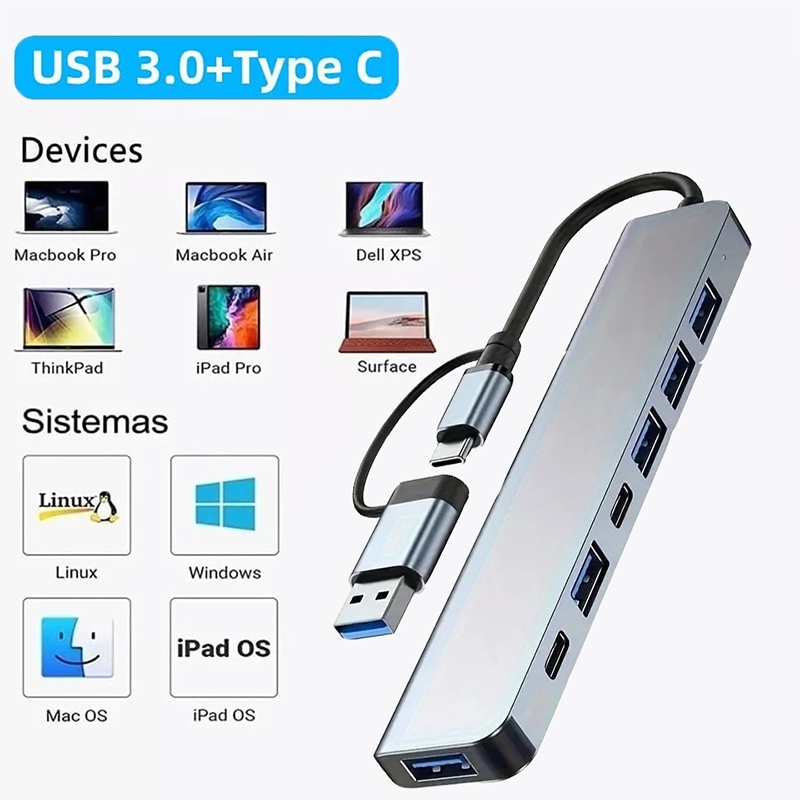 Usb Hub 7 Port - محول USB3.0 ثنائي الوظيفة بـ 7