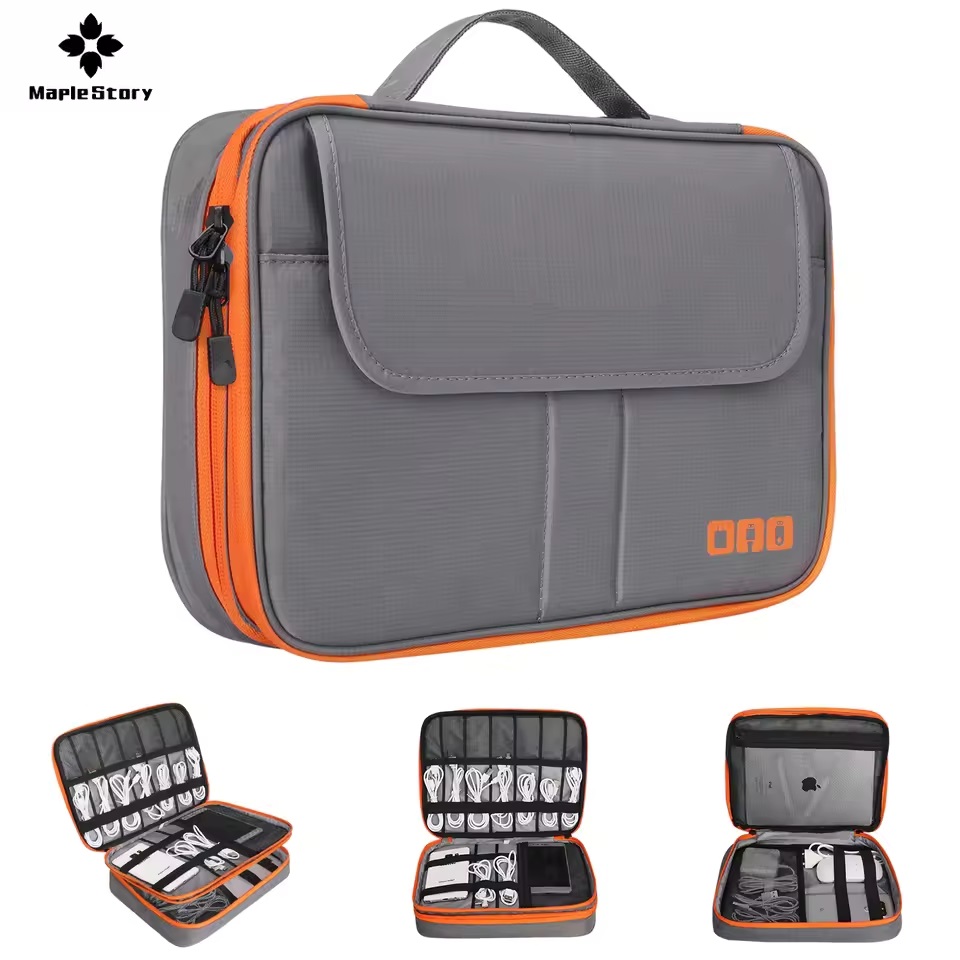 Tech Accessories Organizer - حقيبة تخزين رقمية مزدوجة الطبقات للسفر،