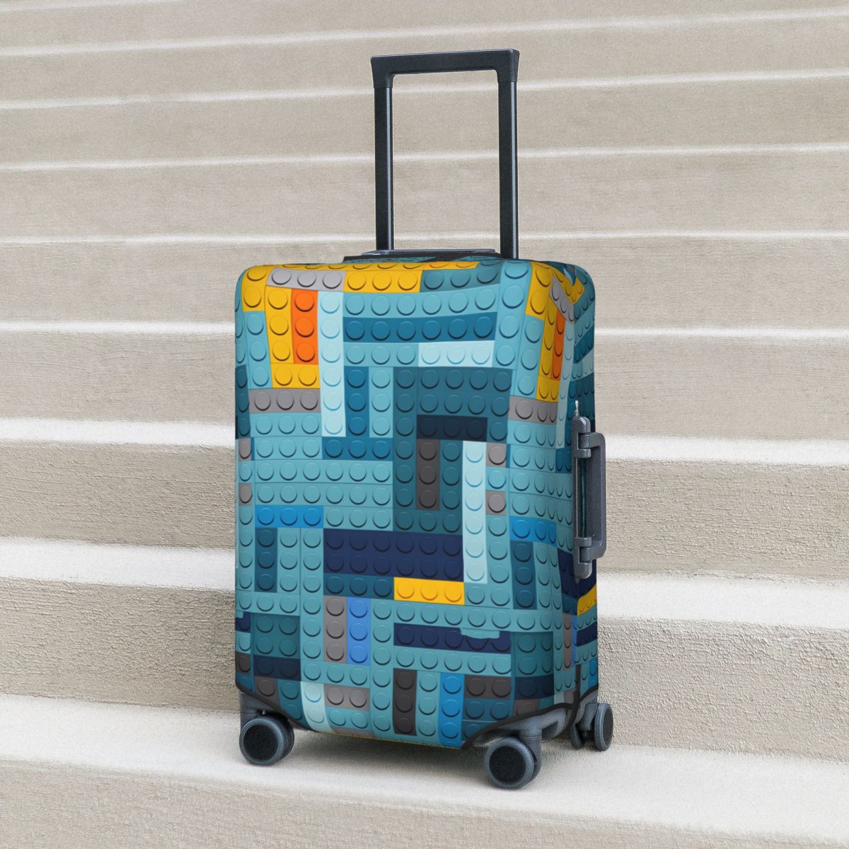 Tech Accessories For Travel - غطاء حقيبة سفر بتصميم مكعبات بيكسل